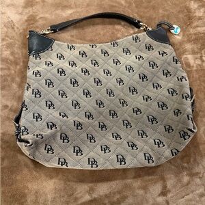 Dooney & Bourke Taupe Quilted Logo Shoulder Bag with Black Trim
